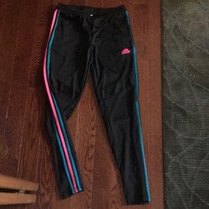 blue and pink adidas track pants
